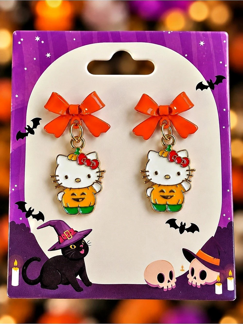 Hello Kitty Halloween Earrings Orange NWT